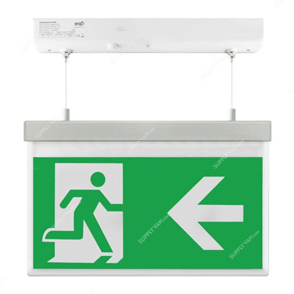 ESP Hanging Emergency Exit Sign Board With Light, Duceri, LED, 2W, 5500K, Cool White, Left Legend