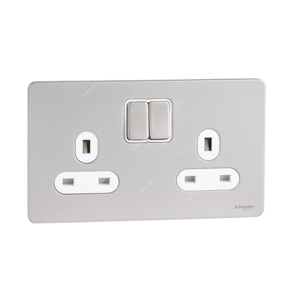 Schneider Electric Screwless Flat Plate Switched Socket, Ultimate, 2 Gang, 13A, Pearl Nickel