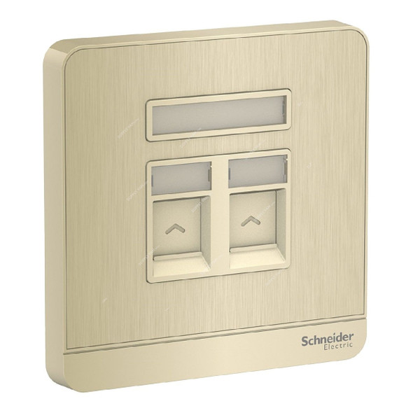 Schneider Electric Electrical Wall Plate for RJ45 Keystone, E8332RJS-GH, AvatarOn, 2 Gang, Metal Gold Hairline