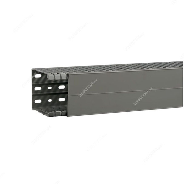 Hager Slotted Panel Trunking, BA7A100080, PVC, 100MM Height x 80MM Width, 2 Mtrs Length, Stone Grey