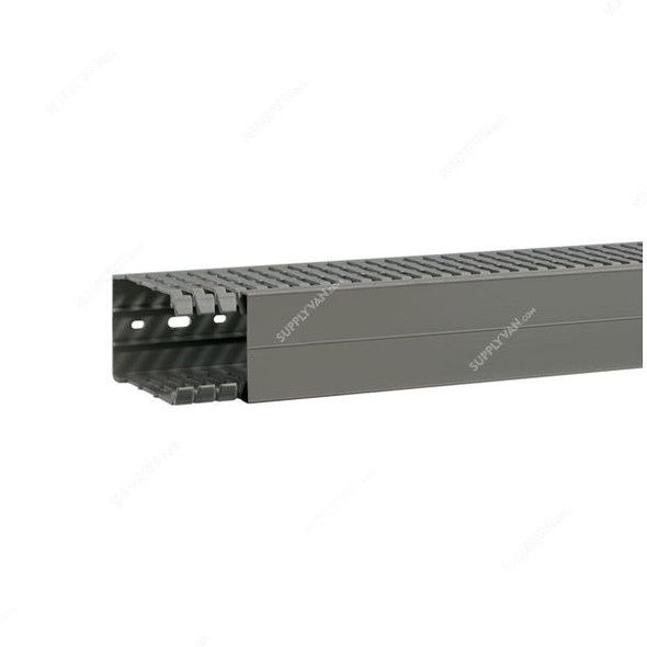 Hager Slotted Panel Trunking, BA7A100060, PVC, 100MM Height x 60MM Width, 2 Mtrs Length, Stone Grey