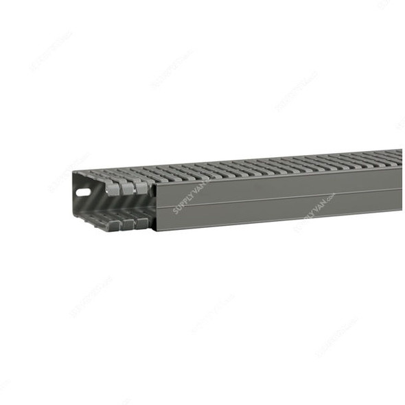 Hager Slotted Panel Trunking, BA7A100040, PVC, 100MM Height x 40MM Width, 2 Mtrs Length, Stone Grey
