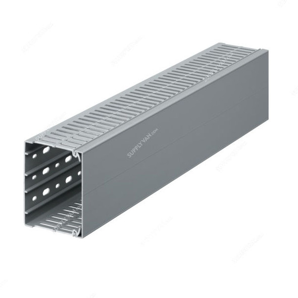 Hager Slotted Panel Trunking, BA7A80100, PVC, 80MM Height x 100MM Width, 2 Mtrs Length, Stone Grey