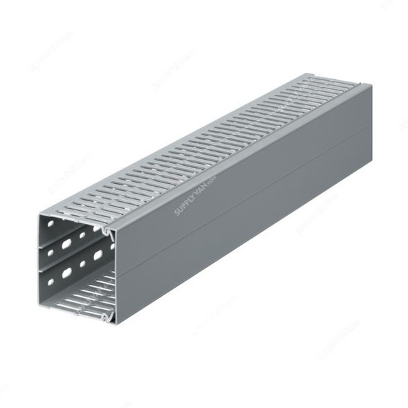 Hager Slotted Panel Trunking, BA7A80080, PVC, 80MM Height x 80MM Width, 2 Mtrs Length, Stone Grey