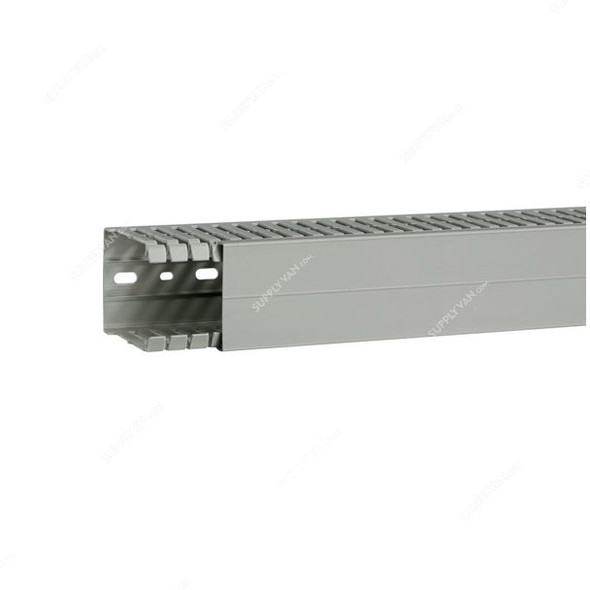 Hager Slotted Panel Trunking, BA7A80060, PVC, 80MM Height x 60MM Width, 2 Mtrs Length, Stone Grey