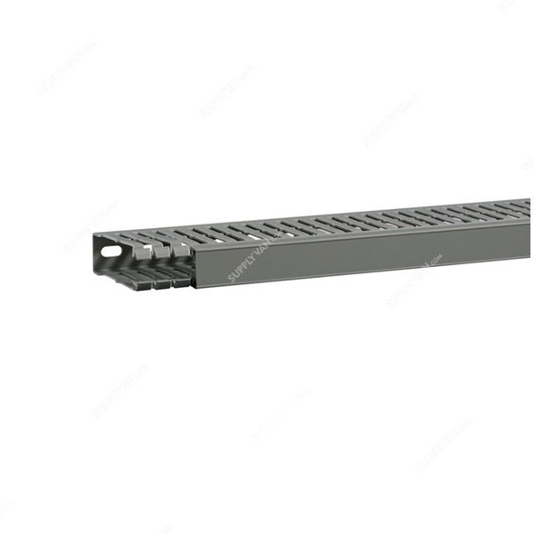 Hager Slotted Panel Trunking, BA7A80025, PVC, 80MM Height x 25MM Width, 2 Mtrs Length, Stone Grey
