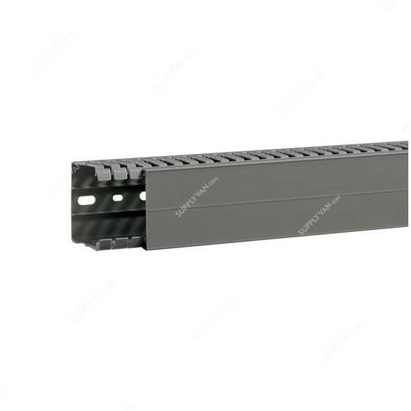 Hager Slotted Panel Trunking, BA7A60060, PVC, 60MM Height x 60MM Width, 2 Mtrs Length, Stone Grey