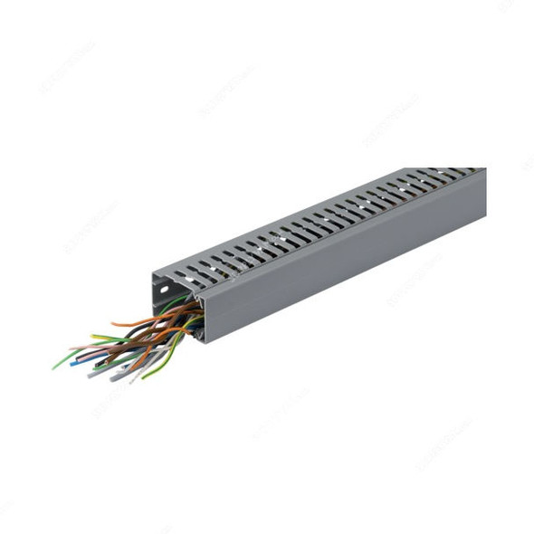 Hager Slotted Panel Trunking, BA7A60040, PVC, 60MM Height x 40MM Width, 2 Mtrs Length, Stone Grey