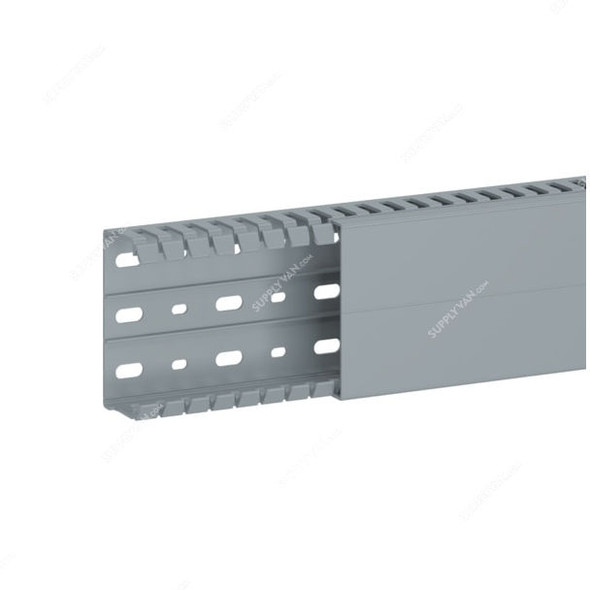 Hager Slotted Panel Trunking, BA7A40080, PVC, 40MM Height x 80MM Width, 2 Mtrs Length, Stone Grey