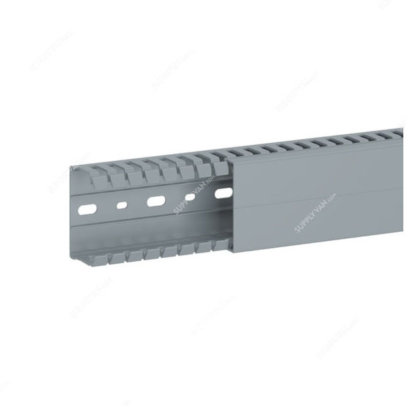 Hager Slotted Panel Trunking, BA7A40060, PVC, 40MM Height x 60MM Width, 2 Mtrs Length, Stone Grey