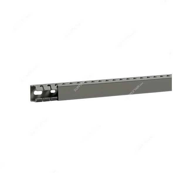 Hager Slotted Panel Trunking, BA7A25025, PVC, 25MM Height x 25MM Width, 2 Mtrs Length, Stone Grey
