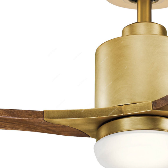 Kichler LED Ceiling Fan, 300027-NBR, Ridley II, 57W, 3 Blade, 52 Inch Blade Dia, Natural Brass