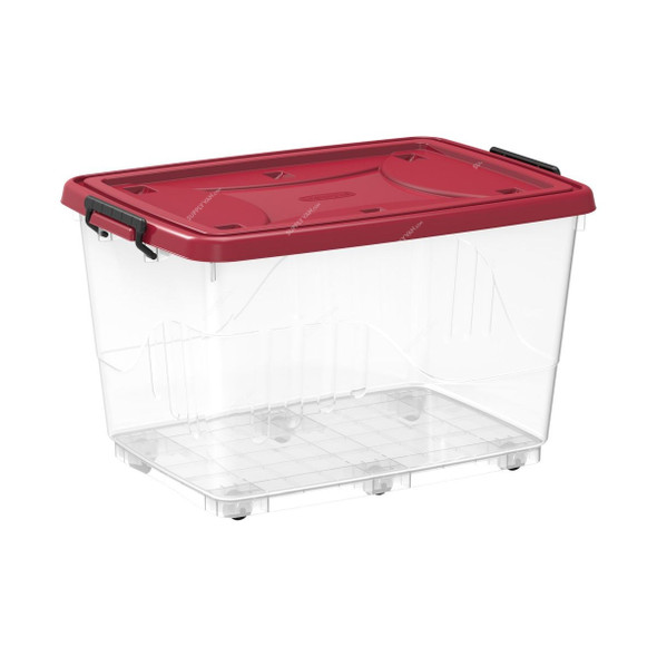 Cosmoplast Storage Box With Wheels, IFHHST557, Plastic, 132 Ltrs, Clear/Dark Red