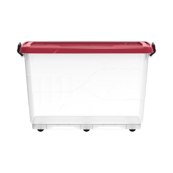 Cosmoplast Storage Box With Wheels, IFHHST557, Plastic, 132 Ltrs, Clear/Dark Red