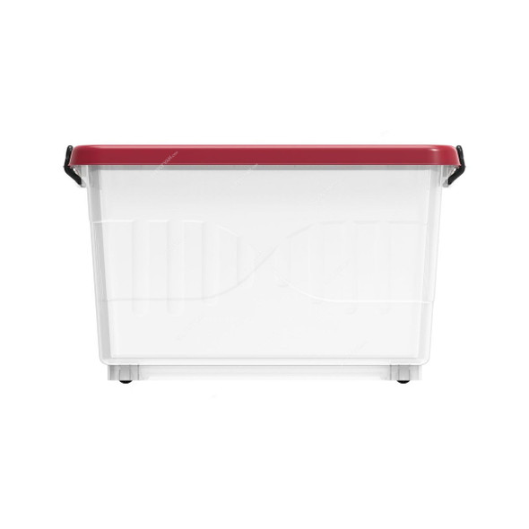 Cosmoplast Storage Box With Wheels, IFHHST537, Plastic, 55 Ltrs, Clear/Dark Red