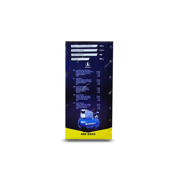 Michelin Professional Air Compressor With 7Pcs Air Tool Kit, MB5025plusKIT-7, 1800W, Single Phase, 8 Bar, 50 Ltrs Tank Capacity