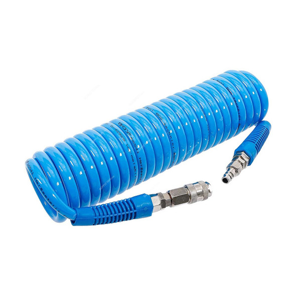 Air Spiral Hose With Plug and Socket Connector, 1/4 Inch Inner Dia x 5 Mtrs Length