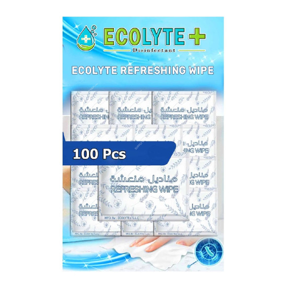 Ecolyte Plus Refreshing Wet Wipes, ECO-RWW-100, 17CM Length x 10CM Width, 100 Pcs/Box