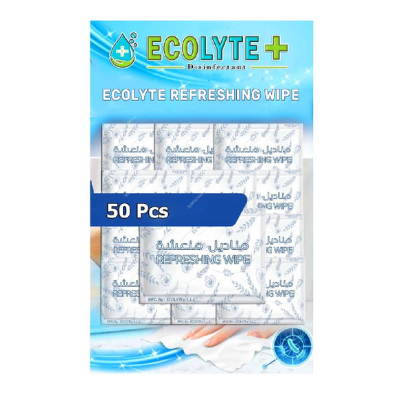Ecolyte Plus Refreshing Wet Wipes, ECO-RWW-50, 17CM Length x 10CM Width, 50 Pcs/Box