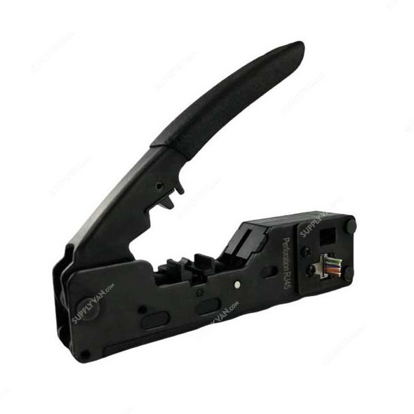 Pass Through Ratchet Crimper For Connectors and Cables, Carbon Steel, Black