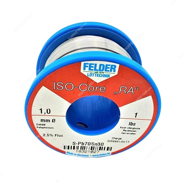 Felder Soft Soldering Wire, 18321027, Iso-Core RA, 1MM Dia, 454GM