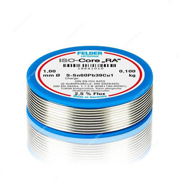 Felder Soft Soldering Wire, 18401010, Iso-Core RA, 1MM Dia, 100GM