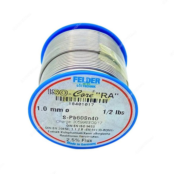 Felder Soft Soldering Wire, 18401017, Iso-Core RA, 1MM Dia, 227GM