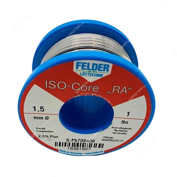 Felder Soft Soldering Wire, 18321527, Iso-Core RA, 1.5MM Dia, 454GM