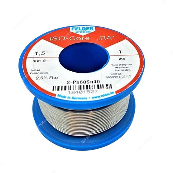 Felder Soft Soldering Wire, 18401527, Iso-Core RA, 1.5MM Dia, 454GM