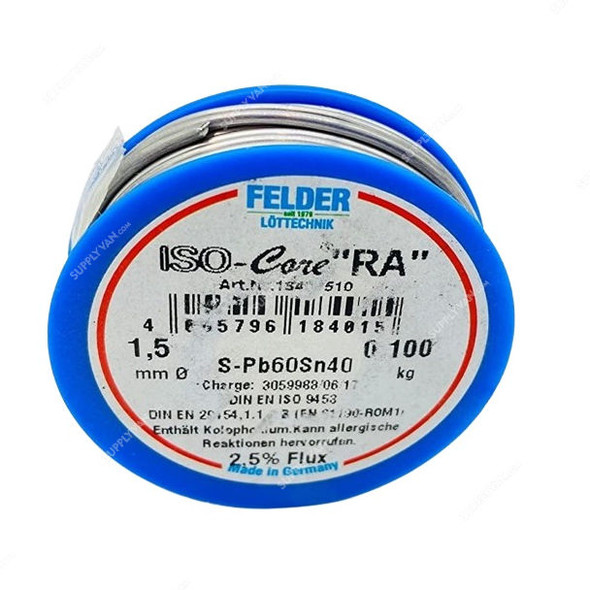 Felder Soft Soldering Wire, 18401510, Iso-Core RA, 1.5MM Dia, 100GM