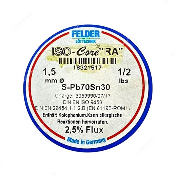 Felder Soft Soldering Wire, 18321517, Iso-Core RA, 1.5MM Dia, 227GM
