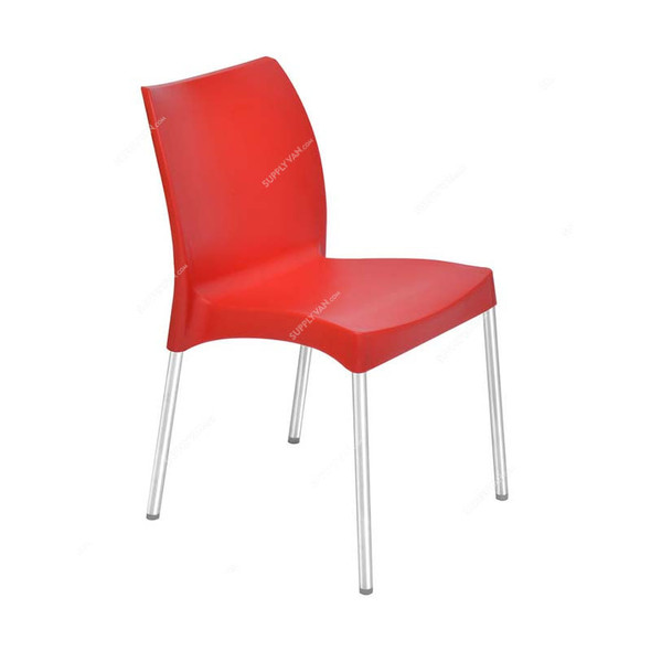 Nilkamal Novella 07 Armless Chair, Plastic/Stainless Steel, 110 Kg Weight Capacity, Bright Red