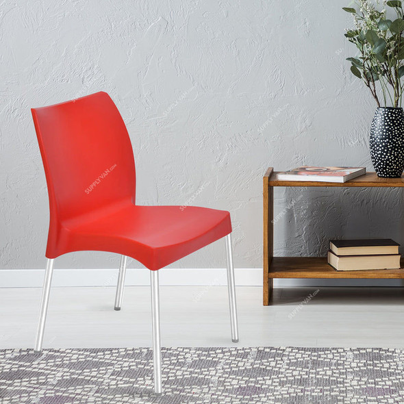 Nilkamal Novella 07 Armless Chair, Plastic/Stainless Steel, 110 Kg Weight Capacity, Bright Red