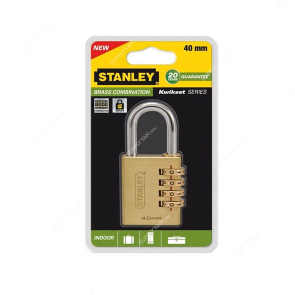 Stanley 4 Digit Combination Padlock, S742-053, Solid Brass, 40MM