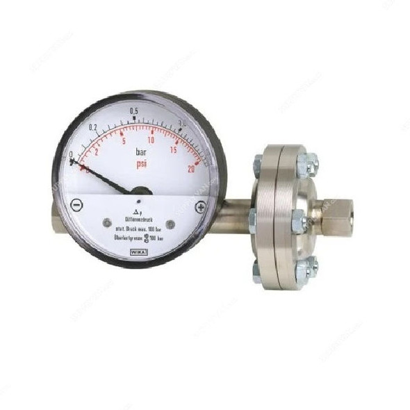 Wika Differential Pressure Gauge With Magnetic Piston and Separating Diaphragm, 700-02, 1/4 Inch, FNPT, 0-2.5 Bar