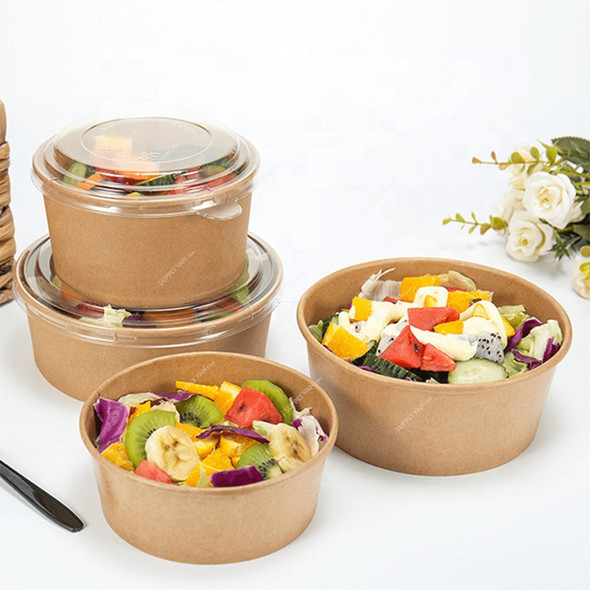 BYFT Disposable Kraft Salad Bowl, Paper, 320 GSM, 500ML, Brown, 50 Pcs/Pack