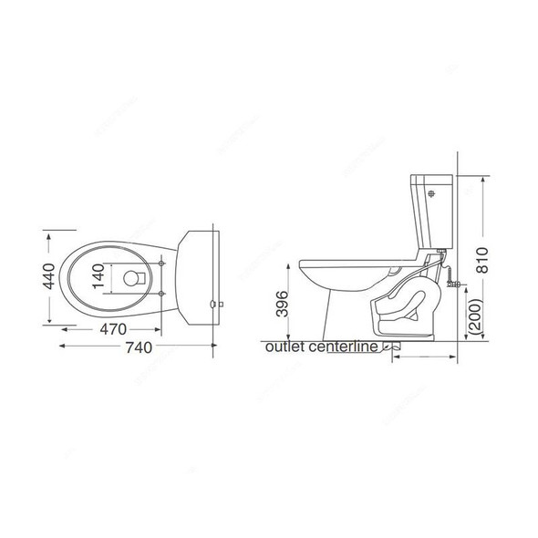 Bold Oderzo Close-Coupled S-Trap Water Closet Set, SAWTPT2158100, Vitreous China, 440MM Width x 470MM Length, White