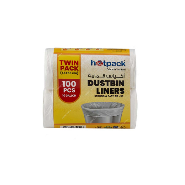 Hotpack Garbage Liner Twin Pack, PPDBL4555TPECO, Plastic, 10 Gallon, 45CM Width x 55CM Length, White, 50 Pcs/Pack