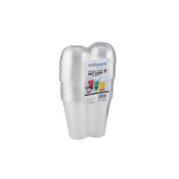 Hotpack Disposable Cup With Dome Lid, HSMCG16PET91DC, PET, 16 Oz, Crystal Clear, 25 Pcs/Pack