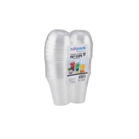 Hotpack Disposable Cup With Dome Lid, HSMCG12PETDC, PET, 12 Oz, Crystal Clear, 25 Pcs/Pack