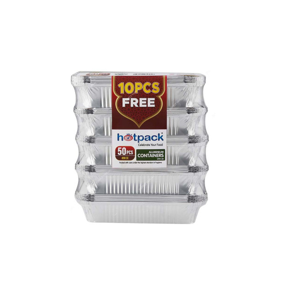 Hotpack Disposable Aluminium Container With Lid, PP8389CX50, Rectangular, 890CC, Silver, 50 Pcs/Pack