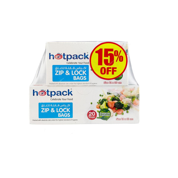 Hotpack Zip and Lock Bag Combo Set, PPZLB1821PLUS1225TP15P, Clear, 70 Pcs/Set