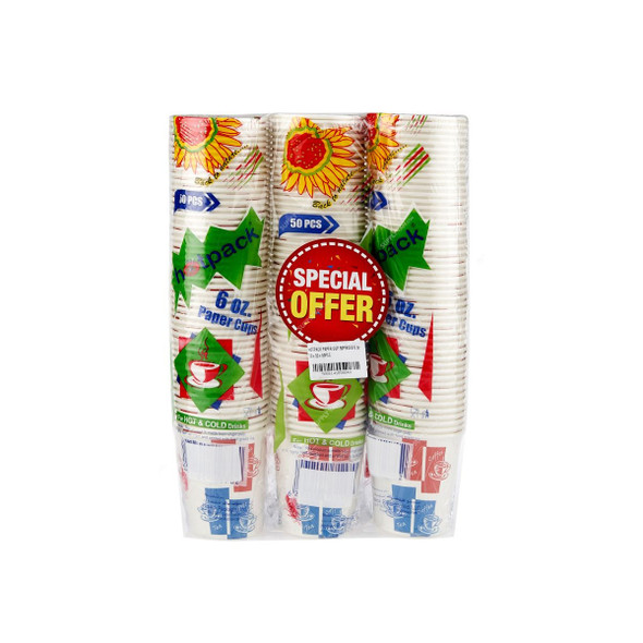 Hotpack Disposable Paper Cup, PPPC6X3, 6 Oz, Multicolor, 150 Pcs/Pack