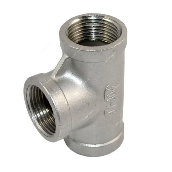 Pipe Fitting, Stainless Steel, Tee, Class 150, 1/2 Inch FNPT Thread Size