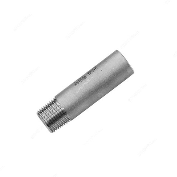 One Side Threaded Pipe Nipple With 1/4 Inch NPT Welded Socket, Stainless Steel, Schedule 40, 60.3MM Outer Dia x 130MM Length