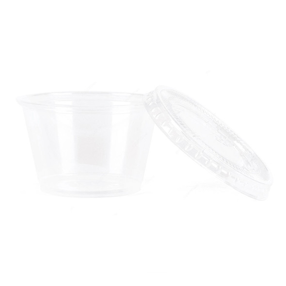 Khaleej Pack Disposable Souffle Cup With Flat Lid, Plastic, 4 Oz, Clear, 100 Pcs/Pack