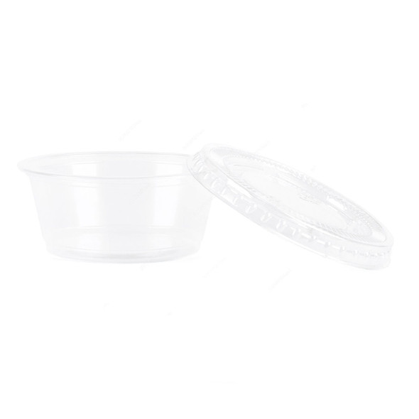 Khaleej Pack Disposable Souffle Cup With Flat Lid, Plastic, 3.25 Oz, Clear, 100 Pcs/Pack