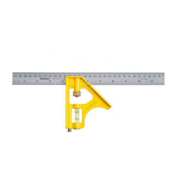 Stanley English Metric Combination Square, 46-028, 12 Inch Blade Length, Silver/Yellow