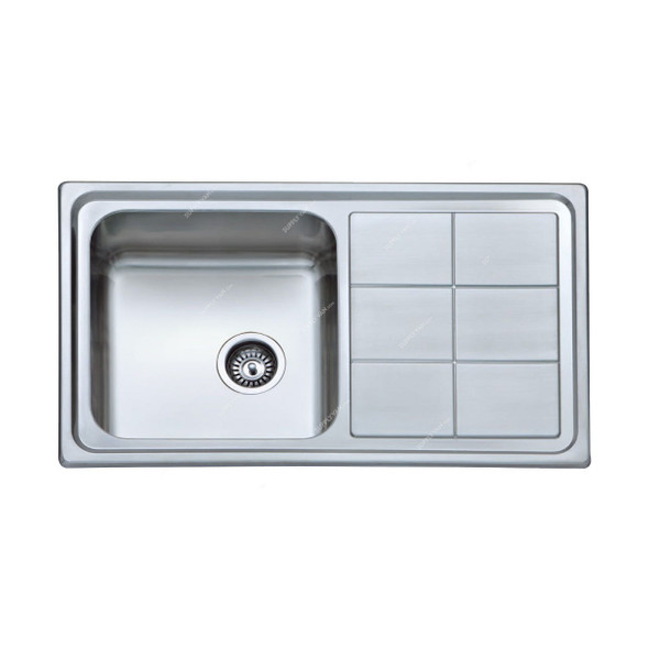 Milano Single Bowl Kitchen Sink, BL-890, Stainless Steel, 500MM Width x 860MM Length, Chrome