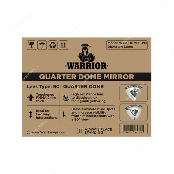 Warrior Quarter Dome Safety Mirror, PMMA, 60CM Dia, 90 Degree Viewing Angle